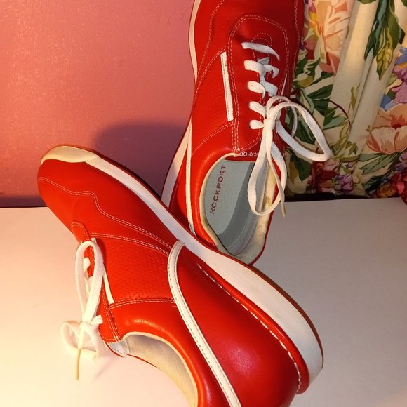 Rockport Shoes Rockport Mens Red Leather Trimmed In White Tennis Shoes Size 4 Poshmark